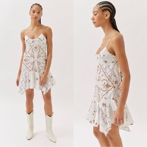 UO Sienna Embroidered Hanky Hem Mini Dress